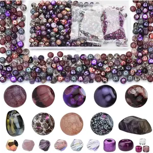 L-ITC099 900pcs Glass Craft Beads for Bracelet Making Kit, Include Assorted Round/Bicone/Seed/Rock Beads and Teardrop Pendant for Jewelry Making, Necklace, Art, Designer Charms