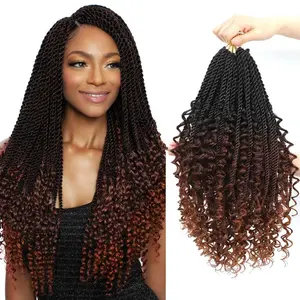 Senegalese Twist Crochet Hair with Curly Ends - 16 Inch Boho Island Twist Crochet Hair 8 Packs Boho Goddess Twist Crochet Hair Pre Looped Crochet Twists with Curly Ends(16(8Packs), 1B/33/30)