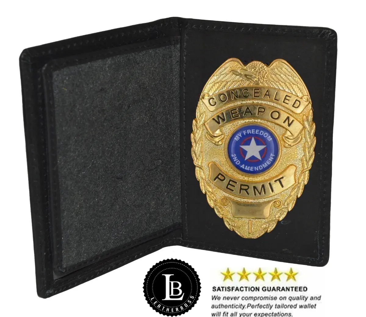 Genuine Leather Black Bifold Police ID Badge Holder, Rare Style Badge Protector
