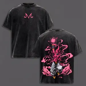 Men's Vintage DBZ "Evil Buu" Oversized Acid Washed Cotton Graphic T-shirt, Unisex Menswear Apparel, Classic Casual Fabric Anime Manga Fan Merch