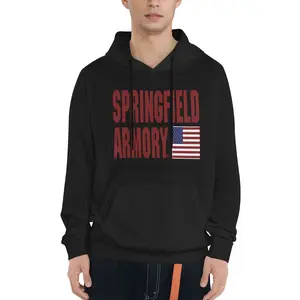 Springfield Armory Print Hoodie, Casual Polyester Knit Fabric Pullover, Loose Fit,  with Kangaroo Pocket