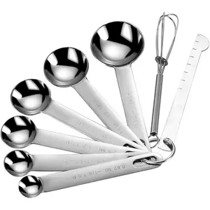 Stainless Steel Measuring Spoons Set - 8 count Metal Measuring Spoons with Leveler & Whisk for Cooking & Baking, Kitchen Measuring Spoons Fits  Jars, Professional Heavy Duty Gadgets