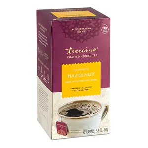 Teeccino Hazelnut Roasted Herbal Tea 95g - 100% Organic, Caffeine-Free, Prebiotic, Acid-Free, Mediterranean Blend, 25 Tea Bags - Beverage