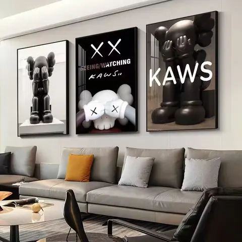 3pcs Frameless Bedroom Wall Art Kaws Brand Living Room Decor Modern Home Decor Abstract Figurine Sofa Background Hanging Painting Unframed Art Print Unique Artwork Modern Home Decoration