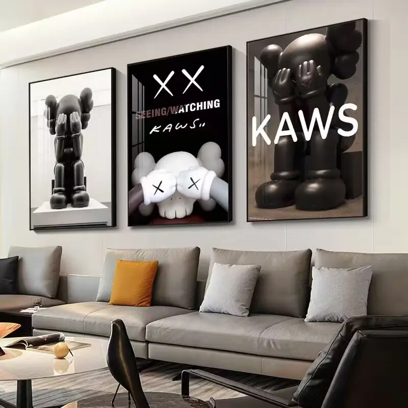 3pcs Frameless Bedroom Wall Art Kaws Brand Living Room Decor Modern Home Decor Abstract Figurine Sofa Background Hanging Painting Unframed Art Print Unique Artwork Modern Home Decoration