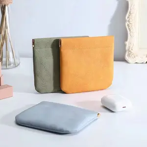 Leather snap pouch, opens and closes easily, can store data cables, earphones, power banks, perfume, coin purse, packaging bag, dustproof bag