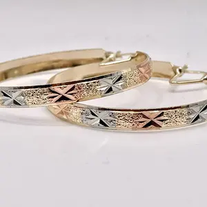 Hoops Earrings Ladies Tricolor 14k Gold Filled Star design Argolla Oro Laminado