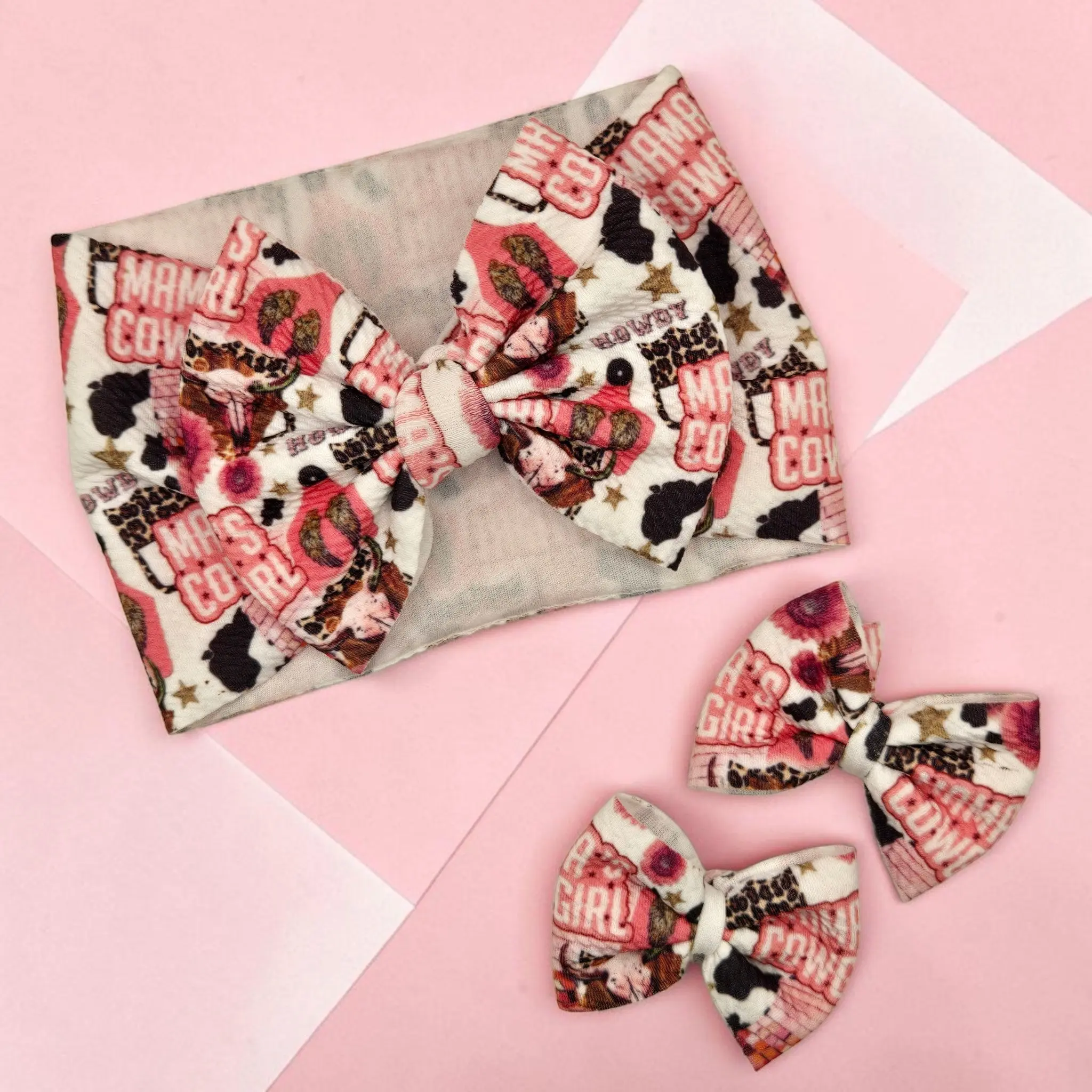 Mama’s Cowgirl Western Hair Bow & Headwrap | Pink Rodeo Hair Accessories