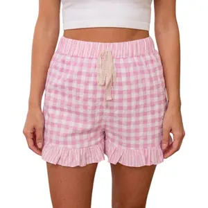 Asvivid Women's Checkered Gingham Shorts Ruffle Striped Print Detail Lace Tie Short Cute Bottom Summer Fashion Vacation Outfit Casual Womenswear summervibes