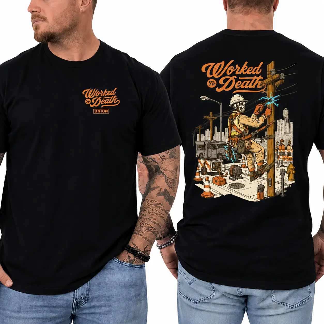 Worked To Death T-Shirt, Lineman Electric Utility Worker Graphic, Power Line Repair Graphic Shirt for Electricians & Linemen, Gift for Utility Workers or Electrical Technicians, Gift For Utility Workers