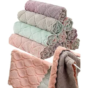 12 Pack Kitchen Towels Quick Dry Washcloths, Coral Velvet Dishtowels Multipurpose Reusable Cloths, Soft Tea Absorbent Cleaning Cloths Double-Sided Microfiber Lint Free Rags.
