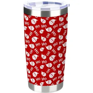 20 oz Stainless Steel Insulated Water Bottle Tumbler with Silicone Lid and Straw, Portable Reusable Ho Ho Santa Claus Christmas Drinkware, Holiday Gift for Family