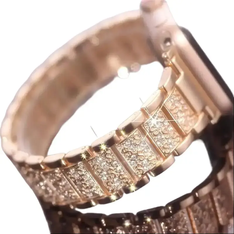Strap 2026 Trend 3-Bead All-Diamond Luxury Elegant Sports Wristband, Women's Adjustable Sparkling Metal Accessories, Wearable Compatible with All Apple Watch Models (38mm-46mm, Watch Not Included)