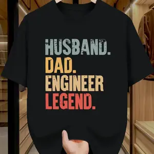 Men'S Funny Husband Dad Engineer Graphic Tee - Lightweight Crew Neck Shirt with Bold Engineer Legend Text, Everyday Casual & Formal Outfits