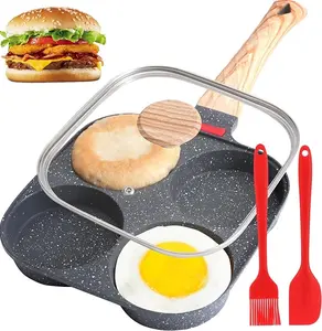 4-Cup Egg Pan, Premium Egg Pans Nonstick, Omelette Pan with Lid , Healthy Egg Frying Pan for Breakfast, Egg Sandwich, Hamburger, Pancake, Egg Skillet Suitable for Gas Stove & Induction Cookware