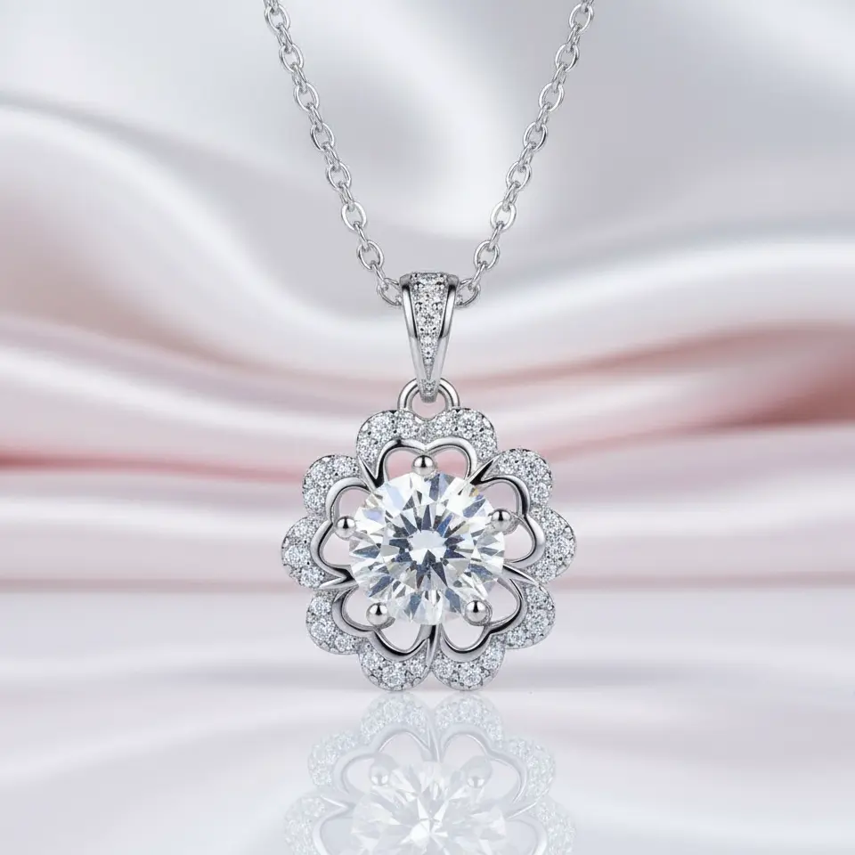 1.0 Ct Round Cut Diamond Option Flower Necklace