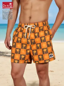 Men's Beach Shorts, Loose Fit Mesh Triangle Lining, Quick-Dry Swim Trunks, Casual Three-Quarter Length, Breathable and Comfortable