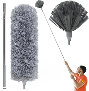 Cobweb Duster with Extension Pole, Spider Web Brush and Ceiling Fan Duster Kit for Cleaning, 98" Long Handle Microfiber Feather Duster Cleaner with Washable Head for High Ceiling, Furniture
