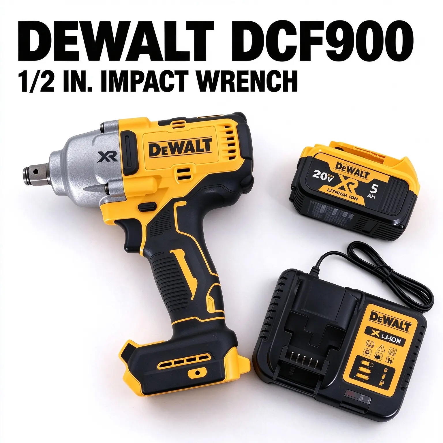 DEWALT DCF900 1/2-Inch Impact Wrench, Brushless Tool for Automotive Repair, Lug Nut Removal, Truck Maintenance and Heavy-Duty Fastening, 900Nm Torque, Variable-Speed Trigger, Forward and Reverse Control