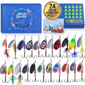 Christmas Fishing Advent Calendar - 24 Pieces Fishing Gear Set - Premium Spinner Lures & Hooks Survival Kit - Creative Xmas Holiday Gift for Anglers, Teens and Fishing Lovers