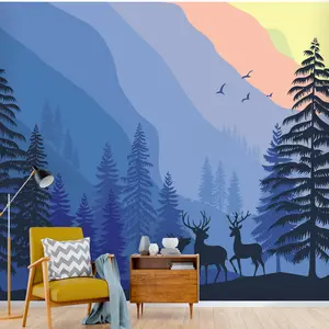 Scenic Mountain Elk Peel and Stick Wallpaper - Nature-Inspired Vector Illustration for Rustic Home Decor - Removable Wall Decal with Tr...