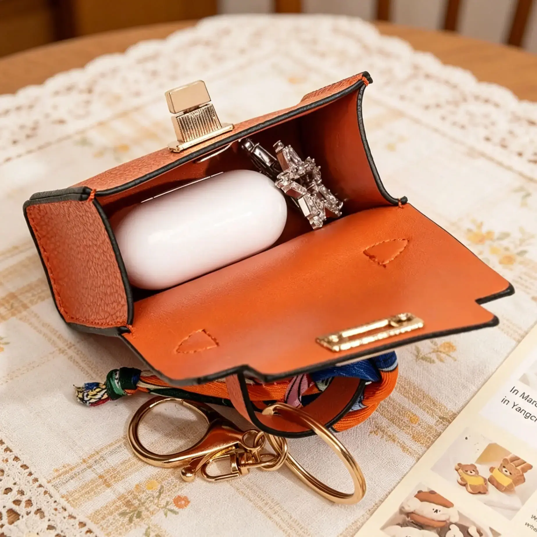 Mini Square Bag Pendant Keychain - High Quality Leather with Colorful Strap, Cute Car Keychain & Bag Charm Accessory.#backtoschool#sohochic