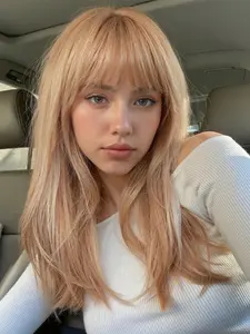 Fashionable New Long Straight Orange Wigs with Bangs, Synthetic Hair Pieces, Synthetic Women's Wigs for Ordinary Work, Life, Dance Parties and All Occasions