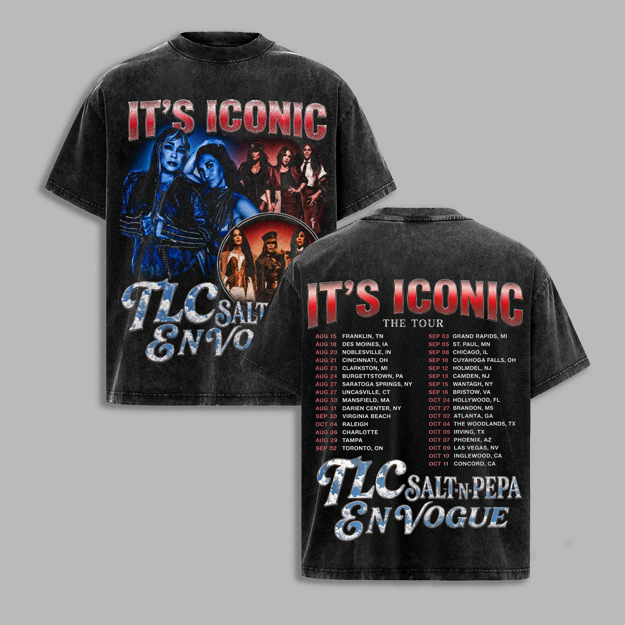 TLC Salt-N-Pepa En Vogue It's Iconic Tour Vintage Wash T-Shirt, 90s R&B Hip Hop Concert Tee, Retro Music Fan Gift, Unisex Graphic Shirt, SaltNPepa, EnVogue, ItsIconicTour, RnB, HipHop