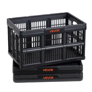 fathersdaygift VEVOR Plastic Collapsible Storage Bins, 45L 3 Packs, Stackable Folding Storage Crates with Handles, Holds 33 lbs Per Bin, Foldable Heavy Duty Containers, Space-Saving Baskets, for Home Organizing