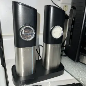 Ultrean Electric Salt & Pepper Grinder Sets, 2pcs Rechargeable, Adjustable, Modern Stainless Steel Construction, Seasoning Auto Dust Lids, LED one-hand operation Kitchen Utensils