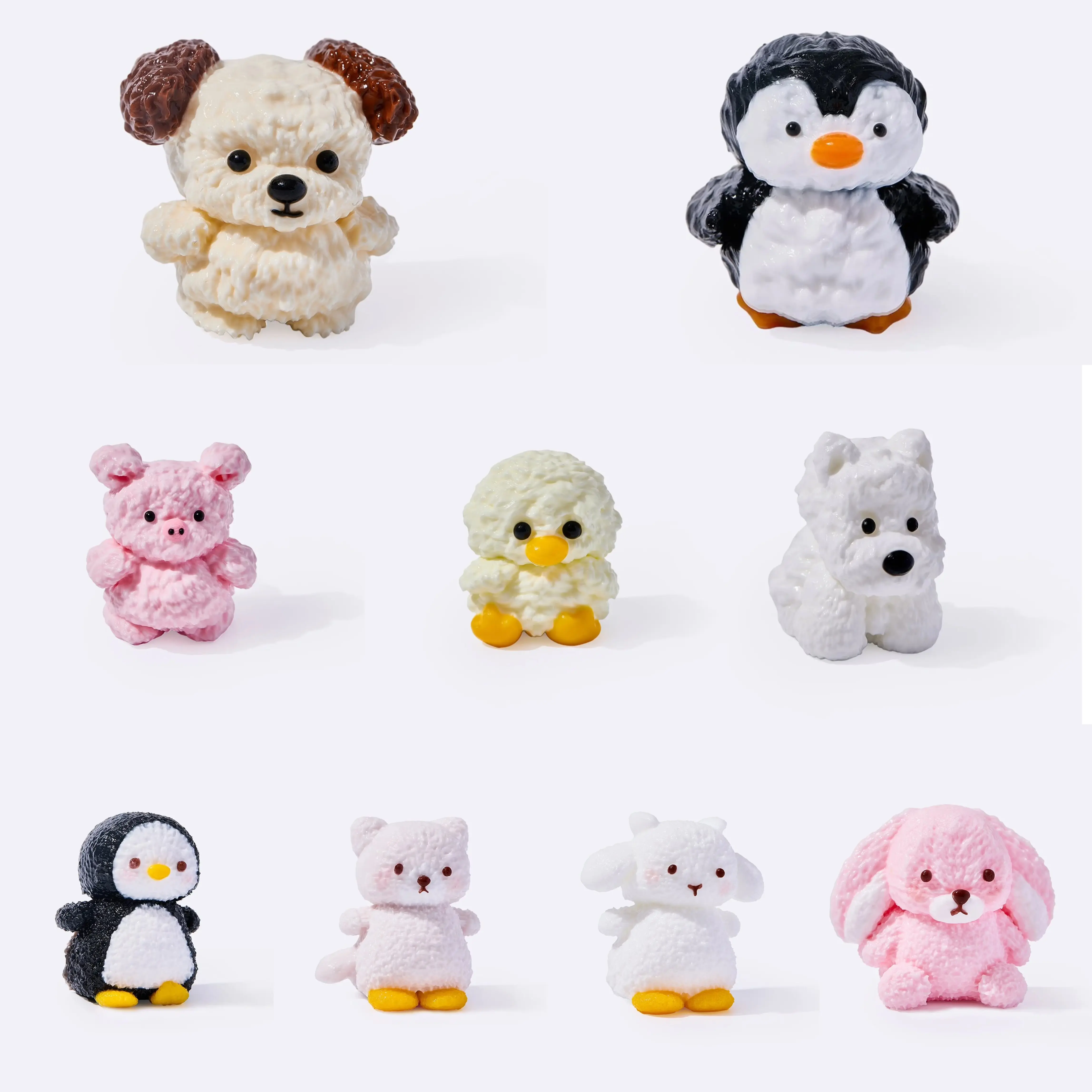 TABASQUISHY 9-Style Mini Plush Animal Toy Set - Cute Tiny Fluffy Stuffed Dolls (Penguin, West Highland Dog, Piglet, Frog, Pink Pig, Cat) Collectible Keychain, Soft Pocket-Size Fidget Toy, Desk Decor Gift for Teens