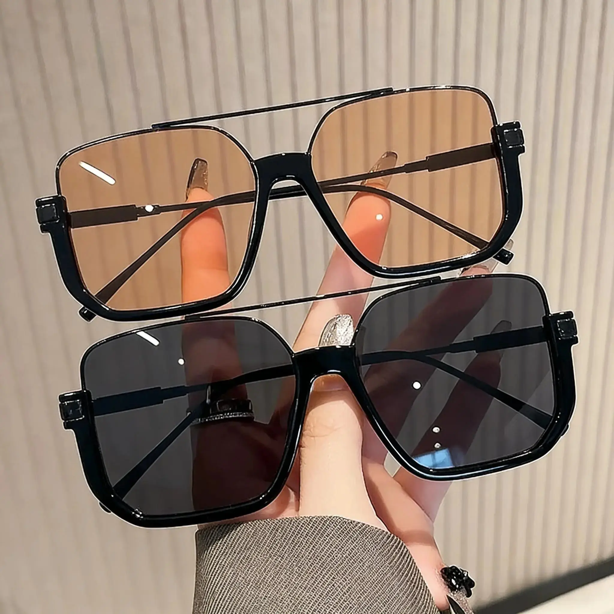 #Summervibes Unisex Fashionable All-match Tinted Lens Aviator Sunglasses, Vintage Trendy Sunglasses, Fashionable Sunglasses for Outdoor Activities, Sleek Rectangular Sunglasses