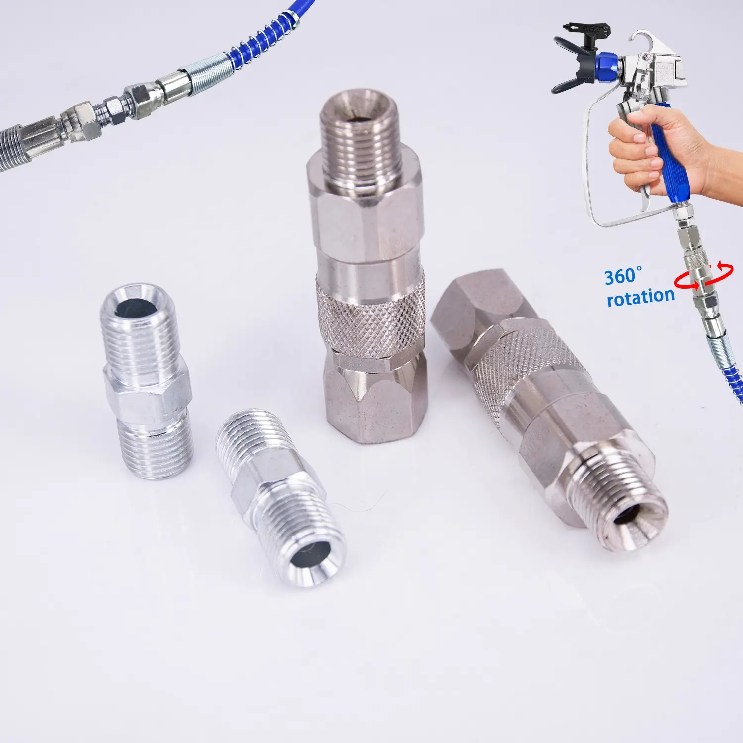 2PCS Sprayer Joint 360 Degrees Rotate Airless High Pressure Spray Gun Hose Swivel Joint Connector Accessories and 2 PCS Paint Sprayers Hose Connector for Paint Sprayers & Hose (1/4inch) Adapters