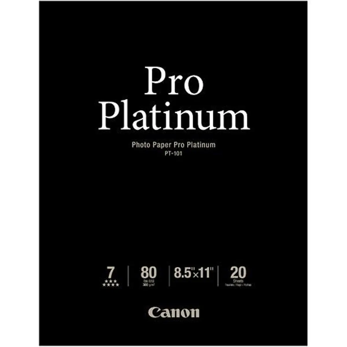 Canon Pro Platinum High Gloss Photo Inkjet Paper, 300gsm, 10.2 mil, 8.5x11", 20 Sheets