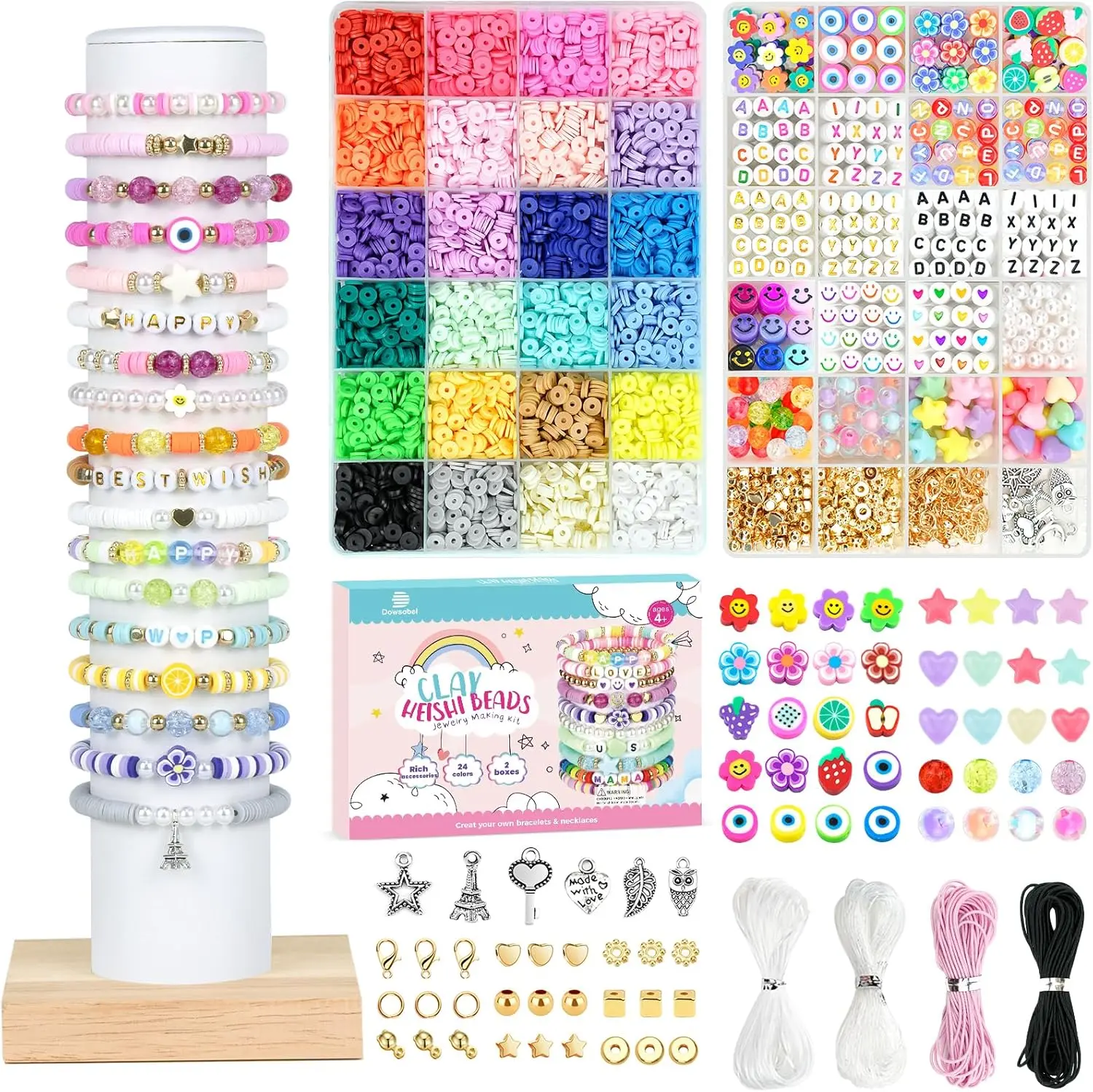 Clay Beads 7500 Pcs Friendship Bracelet Making Kit,2 Boxes Polymer Heishi Beads with Letter Beads for Jewelry Making, DIY Arts and Crafts Gifts Toys for Girls Age 4+