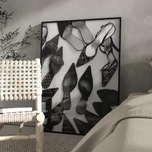 Retro Black and White Heels Graphic Print Paper Poster, Artistic Chic Minimalist Wall Art, Multi-Size Home Decor for Room Decoration