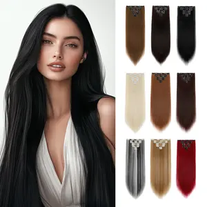 Lansigreen 8pcs Clip in Hair Extensions 26inch Long Straight Clipsin HairExtension Natural Fluffiness Synthetic Hairpieces for women Daily Party Easy to Wear in Summer