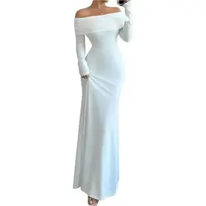 Women's Long Sleeve Off The Shoulder Bodycon Dress Elegant Maxi Dress Cocktail Prom Dresses Fabric Formal easter  prom  dress
