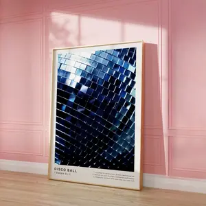 Blue Shiny Disco Ball Poster Vintage Disco Ball Definition Print Minimalist Disco Wall Art Preppy Dorm Room Decor Instant - No frame