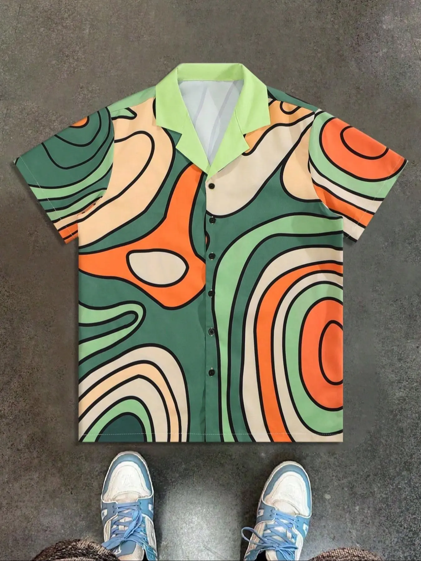 Men's Regular Fit Abstract Print Short Sleeve Shirt, Casual Style Shirt, Casual Button Collar Top for Summer, Fashion Men's Clothes for Daily Wear, Tropical, Button Down Shirt, Casual Button Up, Casual Button Collared