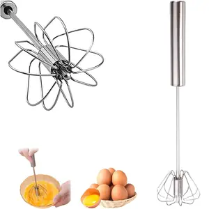 Rotary Hand-Press Whisk – Semi-Automatic Stainless Steel Egg Beater, Lightweight Manual Mixer for Eggs, Batter & Cream