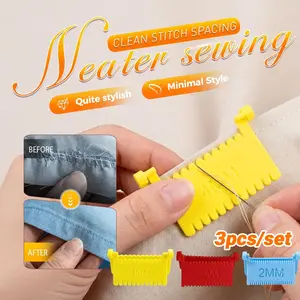 3pcs Clip-On Sewing Ruler, Hand Edge Stitch Lock and Sewing Gauge for Even Stitches, Colorful Quilting Templates Ruler with Clips for Stitching, Non-Slip Edge Stitch Hand Sewing Guide Tool, for Embroidery, Mending, Hemming - 2mm 3mm 4mm