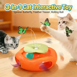 Interactive Cat Toy – 3-in-1 Automatic Fluttering Butterfly, Moving Feather & Track Ball Toy for Indoor Cats