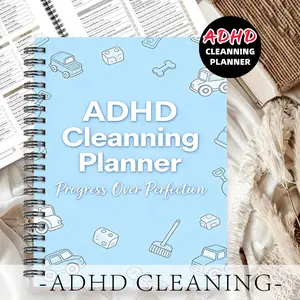 1pc ADHD Cleaning Planner Themed Subject Notebook, Doodle Progress Style - for Housewives, Light Blue Background with Toy and Tool Patterns. Focus on Cleaning Progress. Cleaning Progress Notebook. Brand New Fresh Checklist Pages.