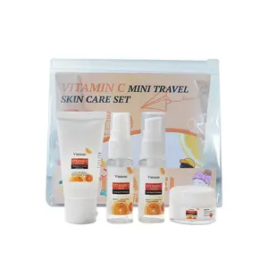 Vimicoo Vitamin C Travel Skincare Set | 4-Piece Brightening & Hydrating Facial Kit with Cleanser, Toner, Serum, Cream | Fast Shipping from CA Cleansing Blend Chamomile Daily Deep Cleansing Hyaluronic Gentle Lightweight Niacinamide Peel Radiant Scent