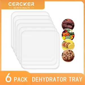 Cercker 6 Pack Liquid Silicone Dehydrator Tray, Multi-Purpose Reusable, Lip Shaped Nonstick Silicone Dehydrator Mat for Jerky, Fruits, Herbs, Swiss Rolls