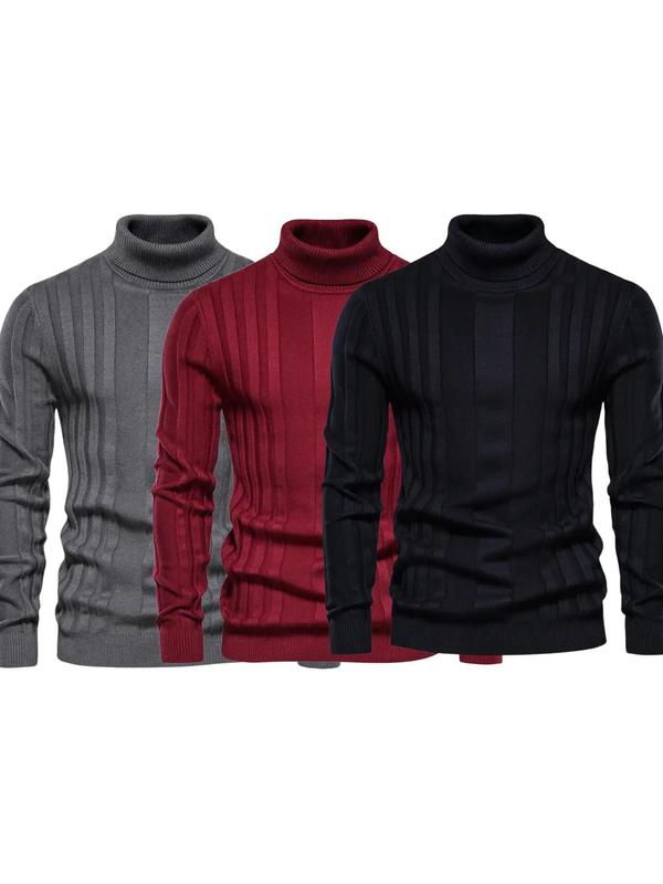 Men's Solid Turtleneck Sweater, Regular Fit Casual Long Sleeve Jumper for Fall & Winter, Men's Knitwear for Daily Wear