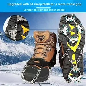 Outdoor Anti-Slip Shoe Covers with 24-Tooth Stainless Steel Chain Ice Cleats for Snowy Terrain Rock Climbing Hiking and Mountaineering