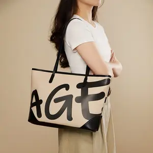 AGEFREE Tote Bag - Stylish Beige & Black Design with Bold Lettering for Everyday Use - Perfect for Casual Outfits