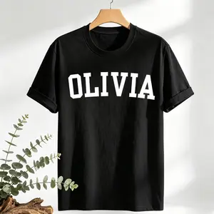 [100%Cotton]Women's Olivia Print Regular Fit Short Sleeve Round Neck Casual T-Shirt Spring Summer Daily Wear machine washable fabric